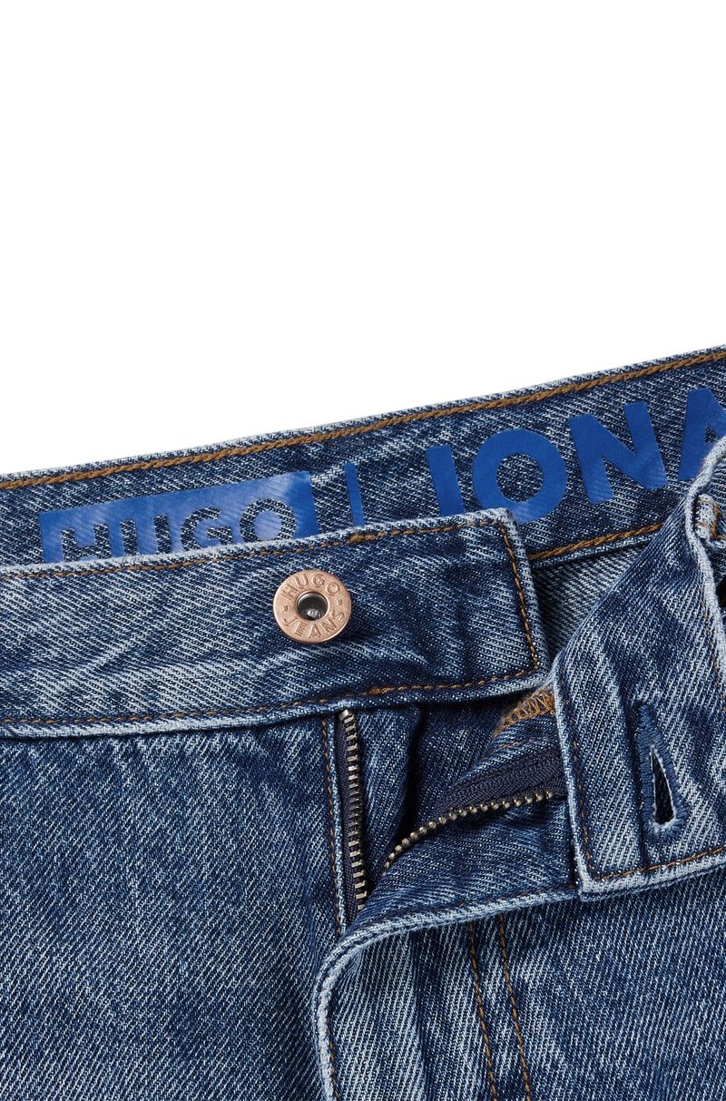 Jeans Regulares De Corte Reto Em Denim Azul Lavado