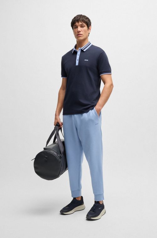 Polo Em Algodão Interlock Com Colarinho Listrado