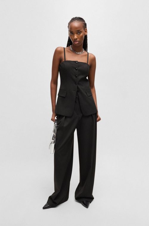 Calças Regular De Tecido Elástico Às Riscas