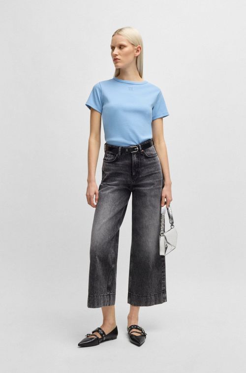 Camiseta De Algodão Misturado Com Bordado De Logo Sobreposto