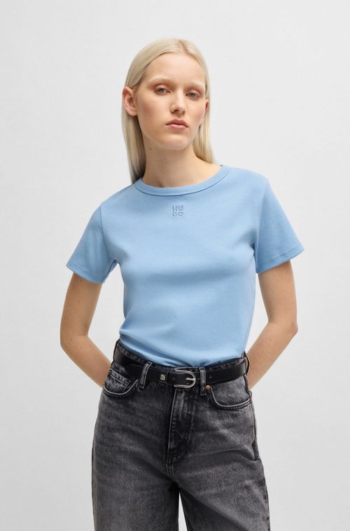 Camiseta De Algodão Misturado Com Bordado De Logo Sobreposto