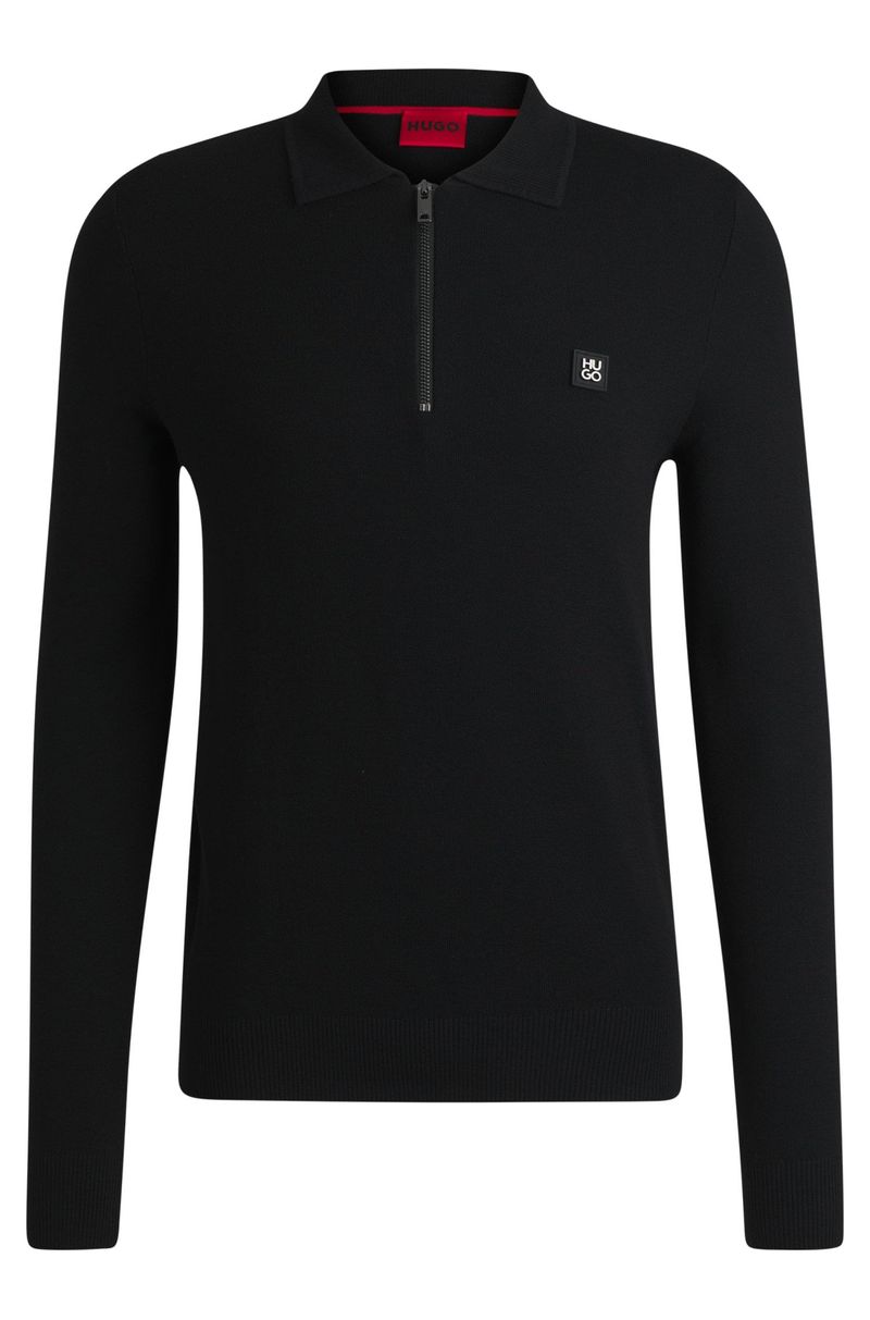 Polo De Malha Com Zip E Logo Empilhado