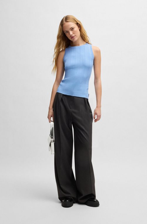 Top Slim Fit Sem Mangas Com Estrutura Canelada Irregular