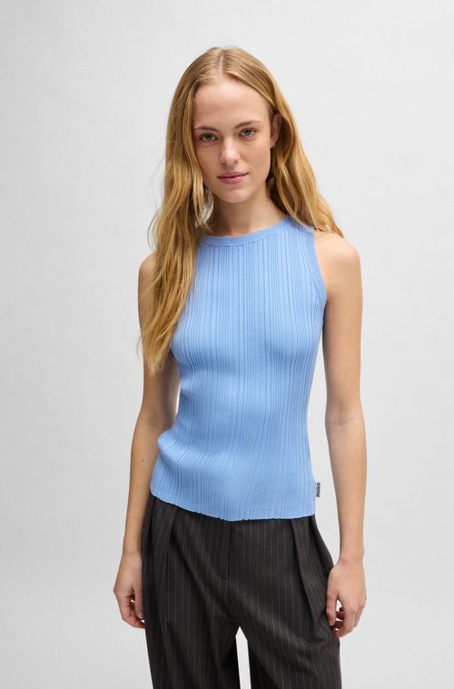 Top Slim Fit Sem Mangas Com Estrutura Canelada Irregular
