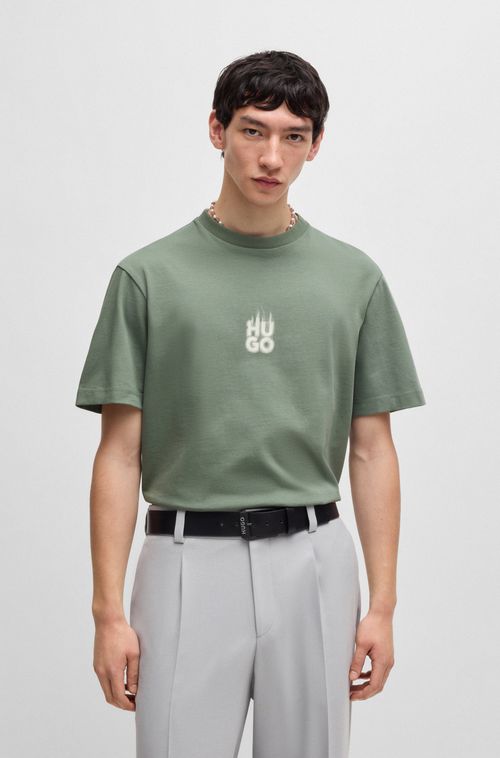 Camiseta De Algodão Jersey Com Logos Estampados Sobrepostos