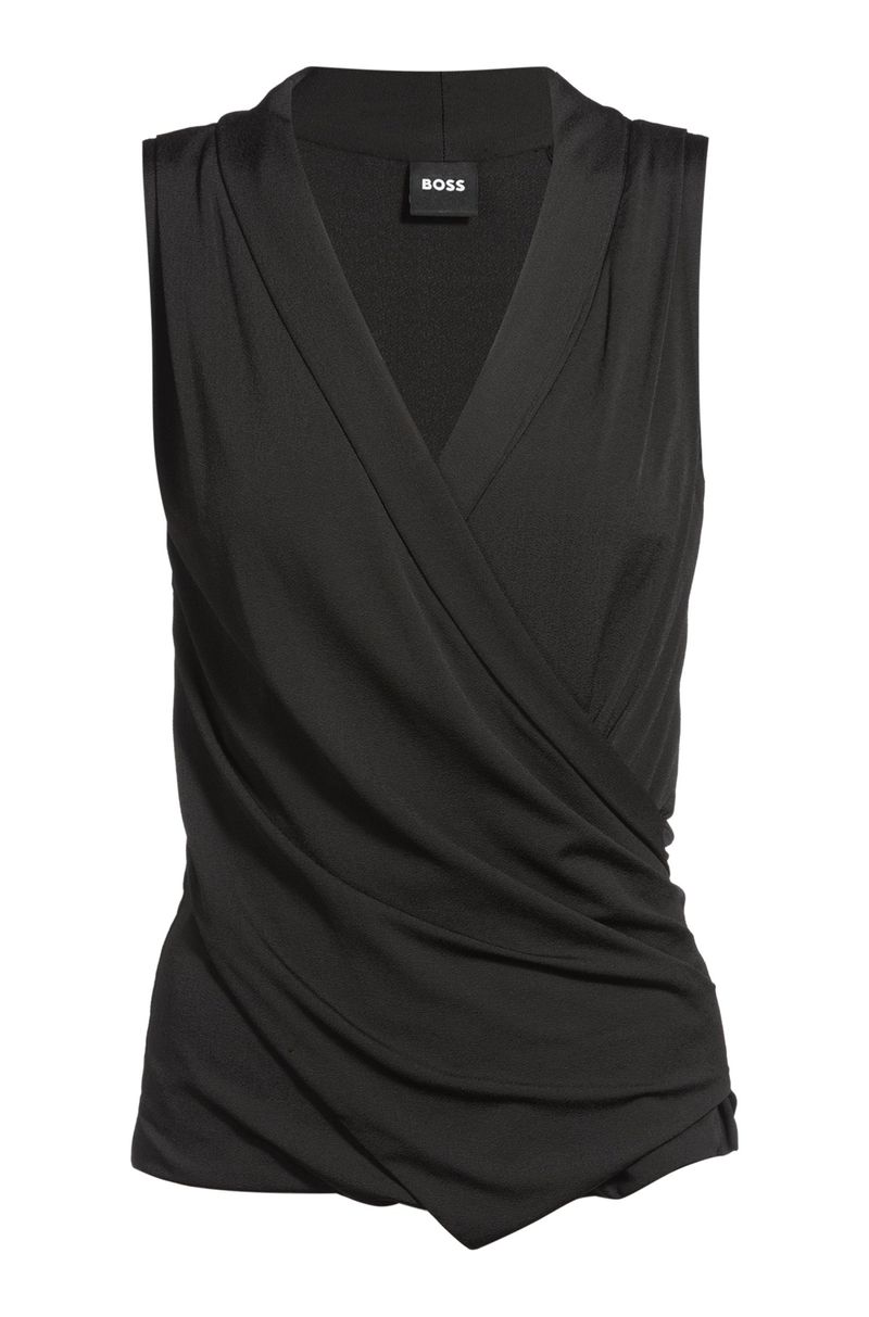 Top Sem Mangas Com Frente Transpassada Em Crepe Stretch