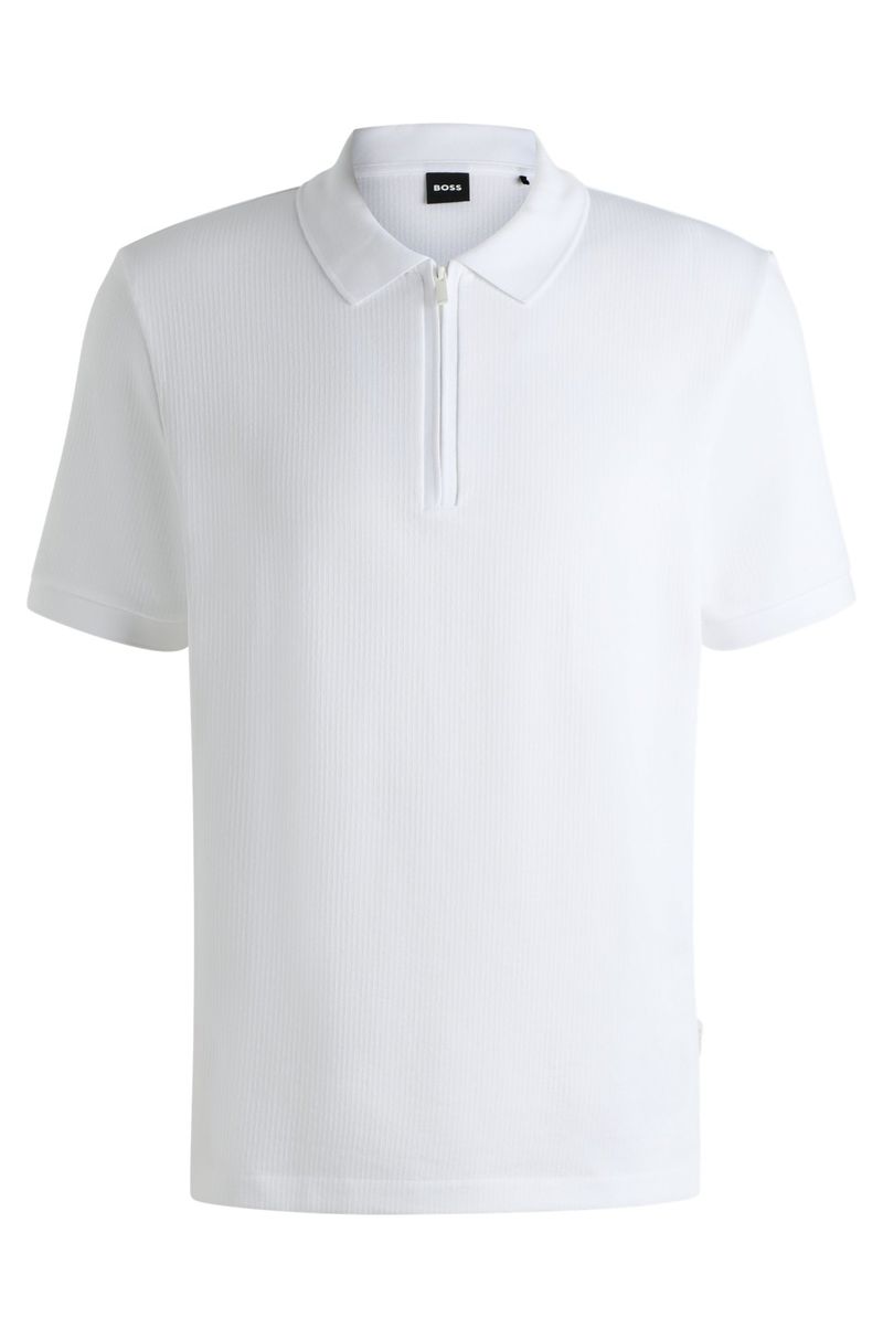 Polo De Algodão Mesclado Com Estrutura Seersucker