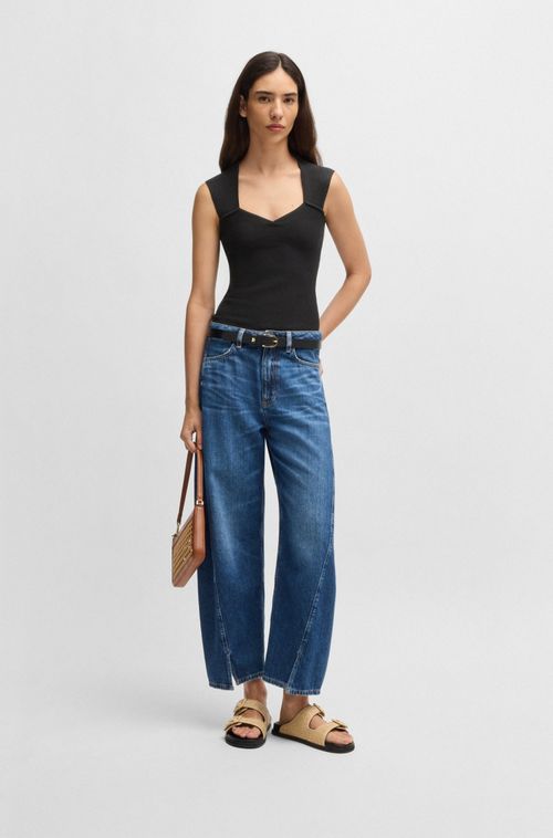 Top Sem Mangas Em Tecido Elástico Com Canelado Misto