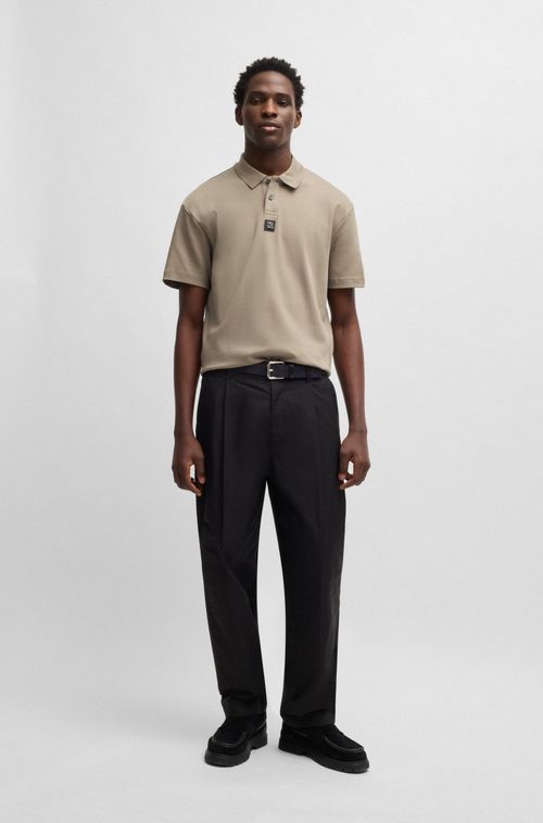 Polo De Algodão Entrelaçado Com Logo Sobreposto