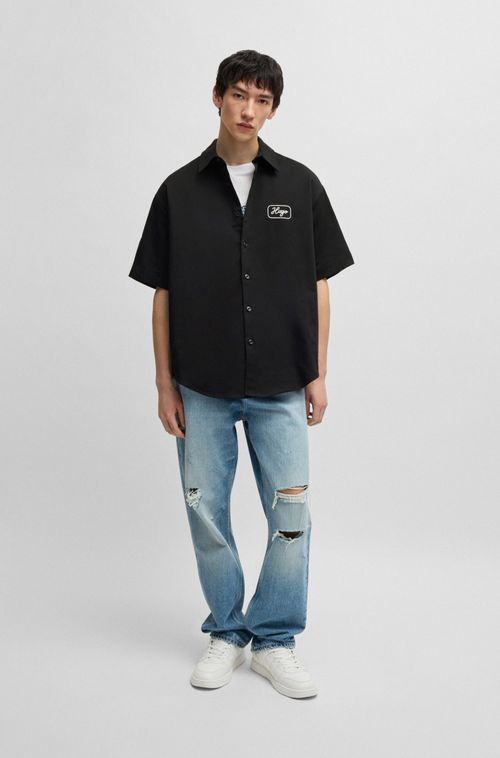 Camisa Em Sarja De Algodão Com Logo Artístico Bordado