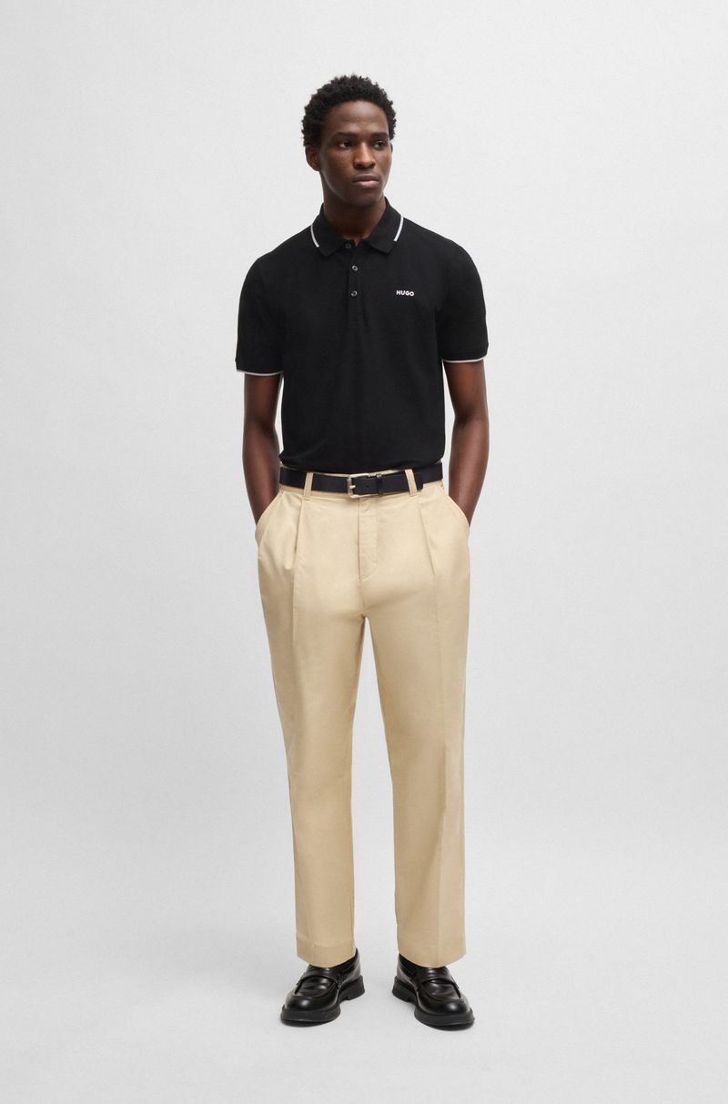 Polo De Ajuste Slim De Algodão Elástico Com Logo