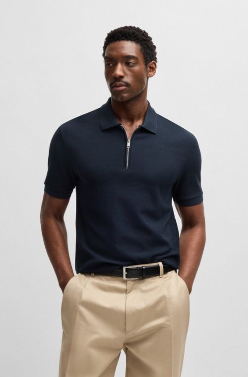 Camisa Polo De Malha Com Gola Zipada E Estrutura Waffle