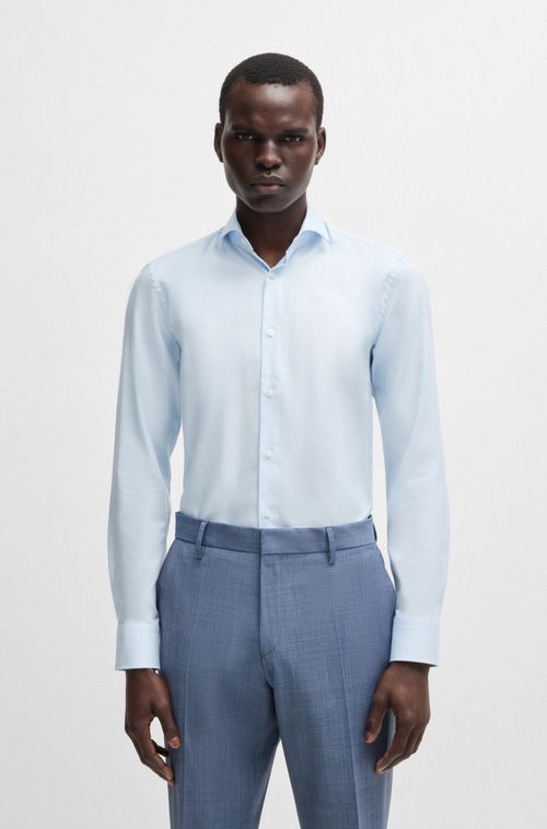 Camisa De Ajuste Slim Numa Mistura De Algodão Estruturado