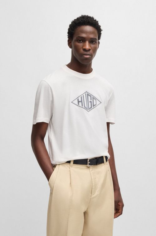 Camiseta Em Jersey De Algodão Com Logo Geométrico Bordado