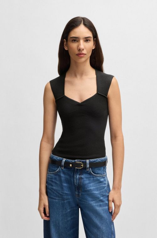 Top Sem Mangas Em Tecido Elástico Com Canelado Misto