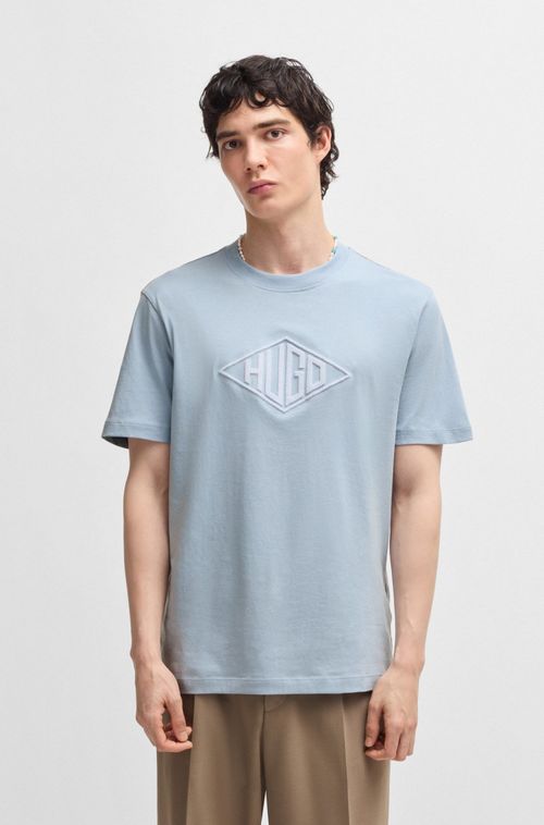 Camiseta Em Jersey De Algodão Com Logo Geométrico Bordado