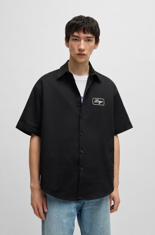 Camisa Em Sarja De Algodão Com Logo Artístico Bordado