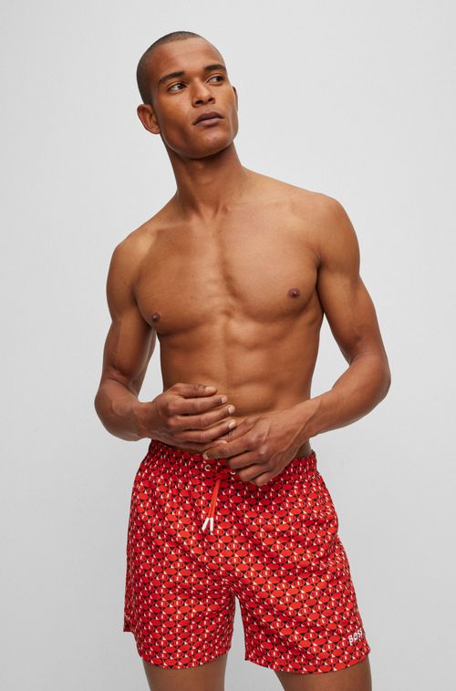 Shorts De Praia Em Material Reciclado Com Estampa Da Temporada