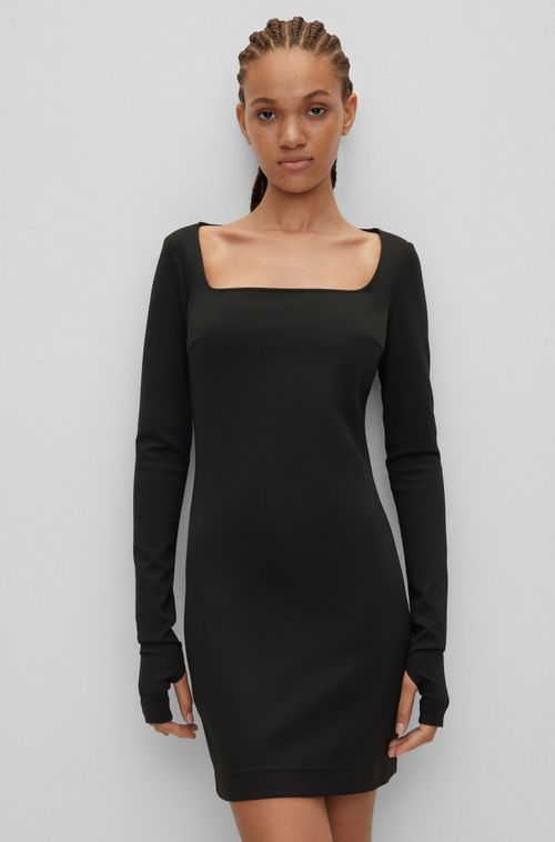 Vestido De Mangas Compridas Com Decote Quadrado Em Jersey Elástico