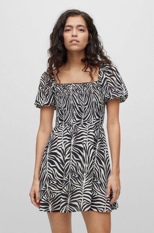 Minivestido Com Estampa De Zebra E Corpete Franzido