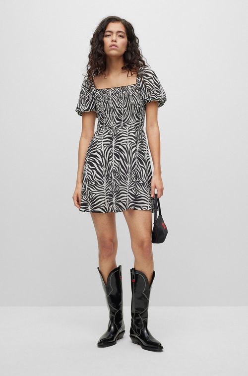 Minivestido Com Estampa De Zebra E Corpete Franzido