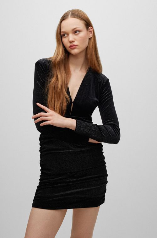 Minivestido Slim Fit Em Veludo Brilhante