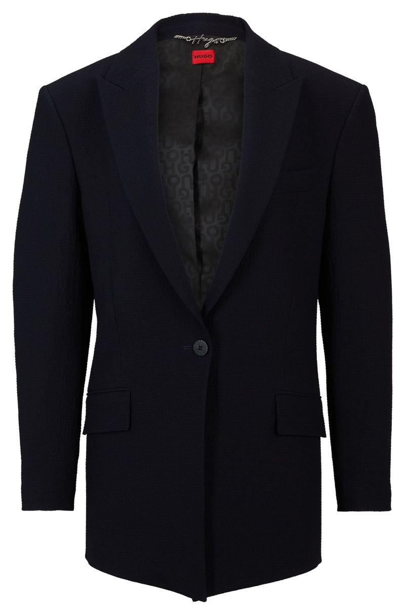 Blazer De Modelagem Ampla E Comprimento Alongado Em Tecido Seersucker