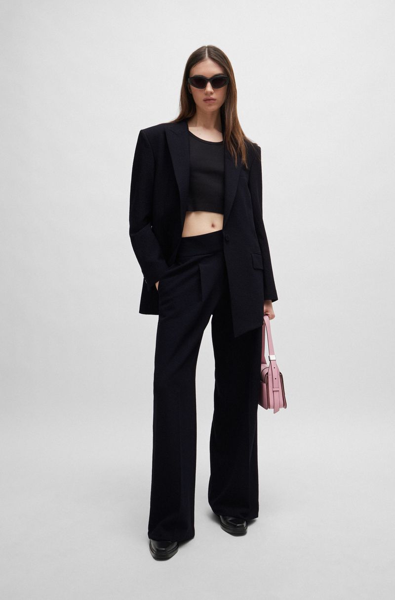 Blazer De Modelagem Ampla E Comprimento Alongado Em Tecido Seersucker