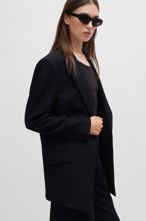 Blazer De Modelagem Ampla E Comprimento Alongado Em Tecido Seersucker