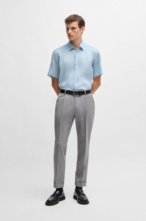 Camisa Curta Regular De Linho Com Elasticidade