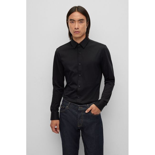 Camisa De Ajuste Slim Em Jérsei De Algodão Elástico De Alto Desempenho