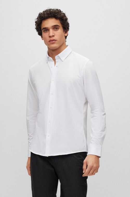 Camisa De Ajuste Regular Numa Mistura De Jersey De Algodão Estruturado