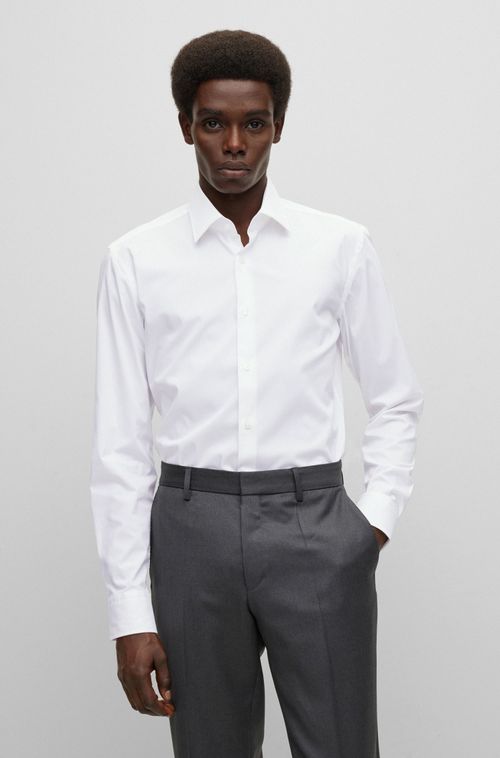 Camisa De Ajuste Slim Em Algodão Elástico
