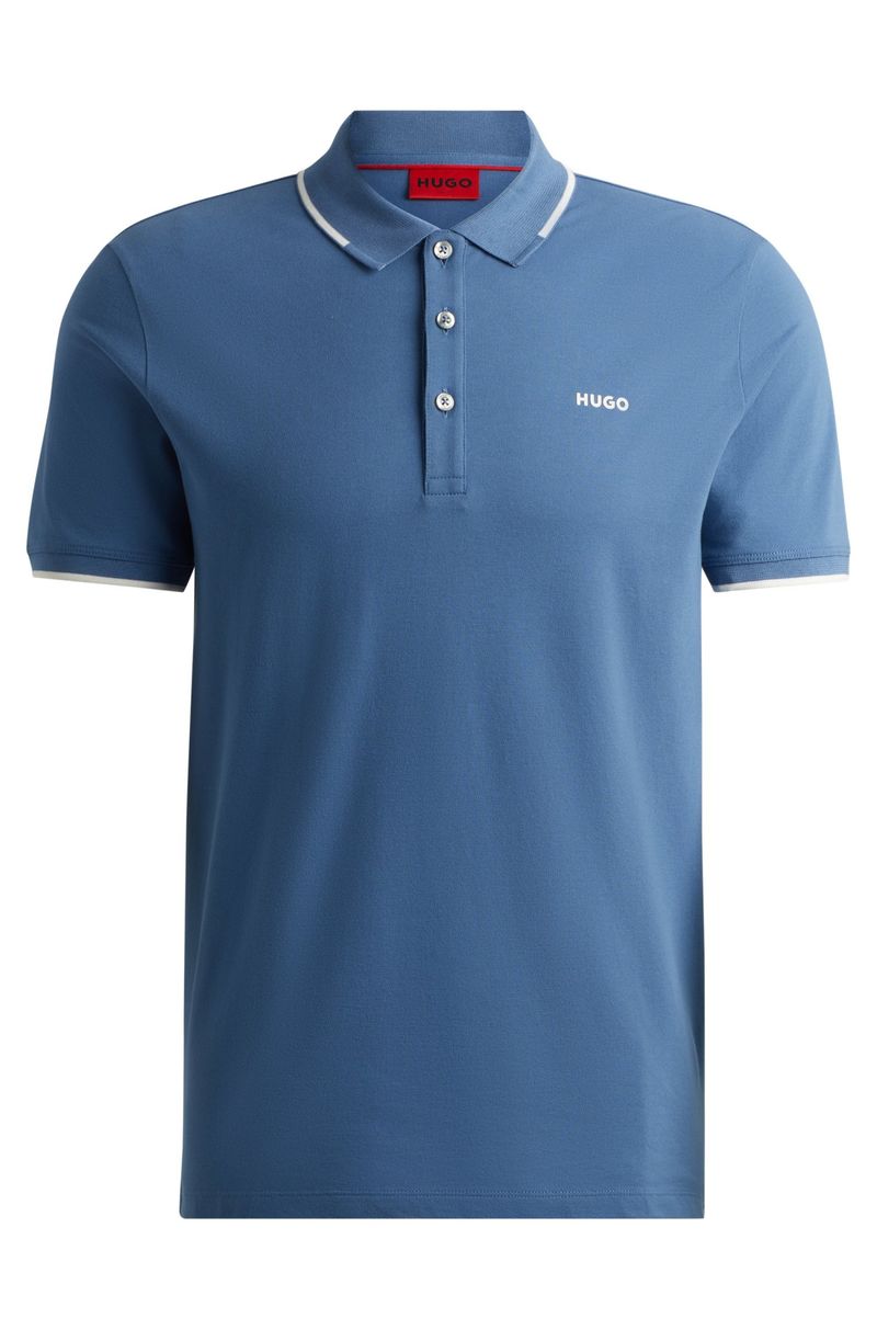 Polo De Ajuste Slim De Algodão Elástico Com Logo Estampado