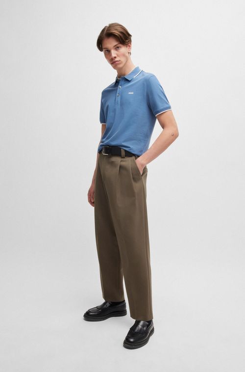 Polo De Ajuste Slim De Algodão Elástico Com Logo Estampado