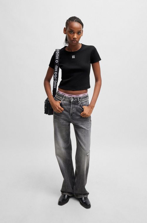 Camiseta De Ajuste Slim Em Mistura De Algodão Com Bordado De Logo