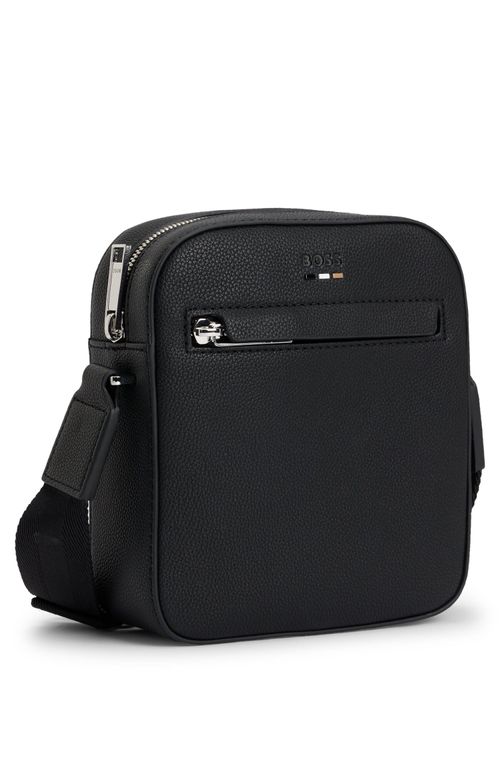 Bolsa Repórter Em Couro Sintética Granulada Com Rebordo Com Logo