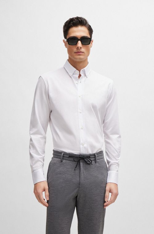 Camisa De Ajuste Regular Numa Mistura De Jersey De Algodão Estruturado
