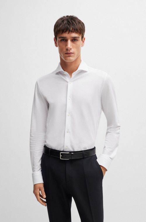 Camisa De Ajuste Slim Em Jersey Piqué De Algodão