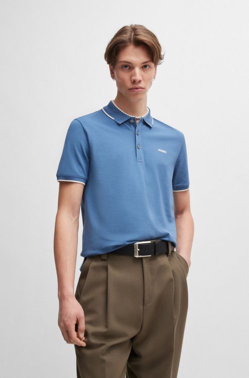 Polo De Ajuste Slim De Algodão Elástico Com Logo Estampado