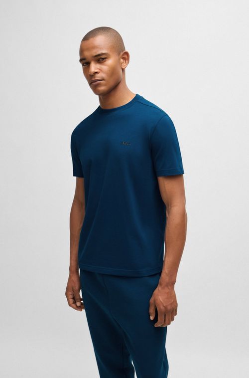 Camiseta Regular Em Algodão Elástico Com Logo Em Contraste