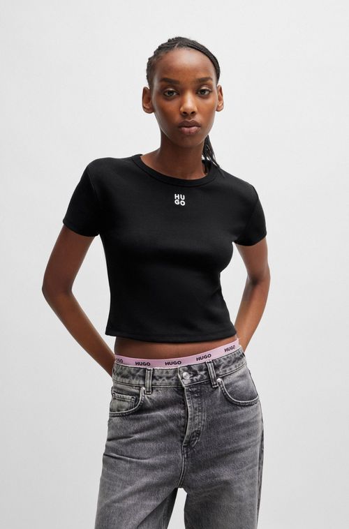 Camiseta De Ajuste Slim Em Mistura De Algodão Com Bordado De Logo