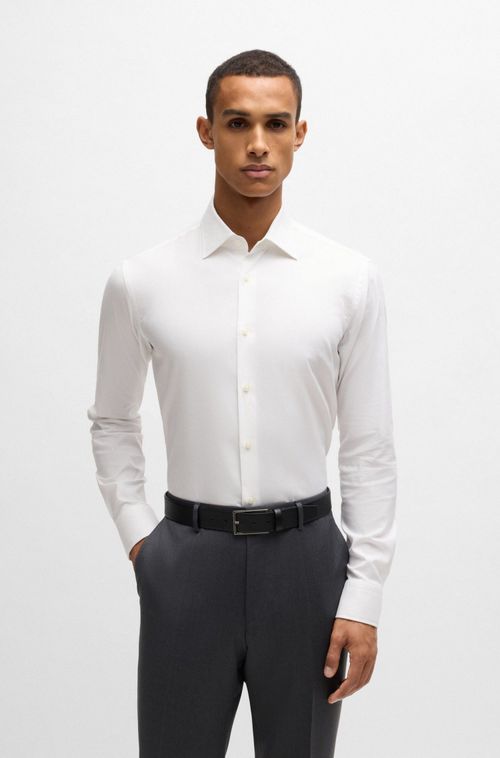 Camisa De Ajuste Regular Em Algodão Elástico Estruturado