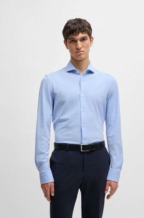 Camisa De Ajuste Slim Em Jersey Piqué De Algodão
