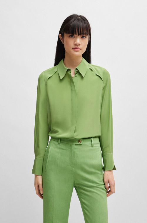 Blusa De Mangas Longas Em Seda Lavada