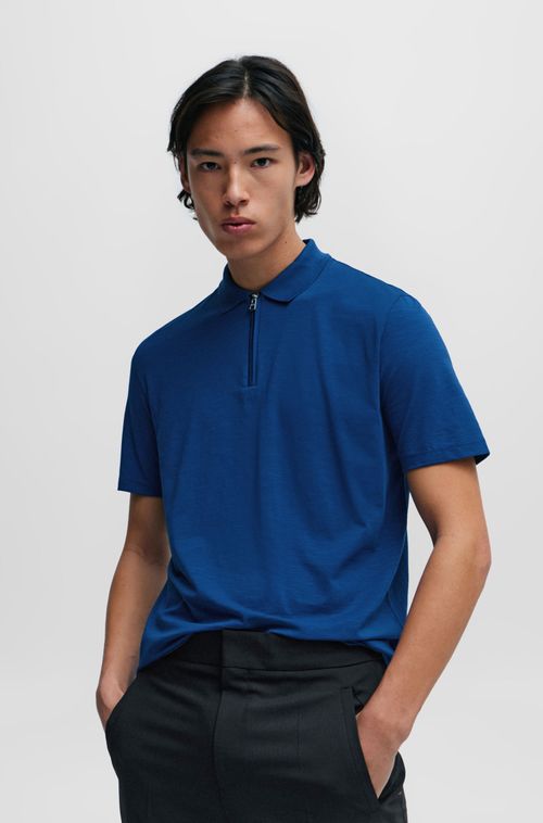 Camisa Polo Em Mistura De Algodão Com Fecho De Zíper