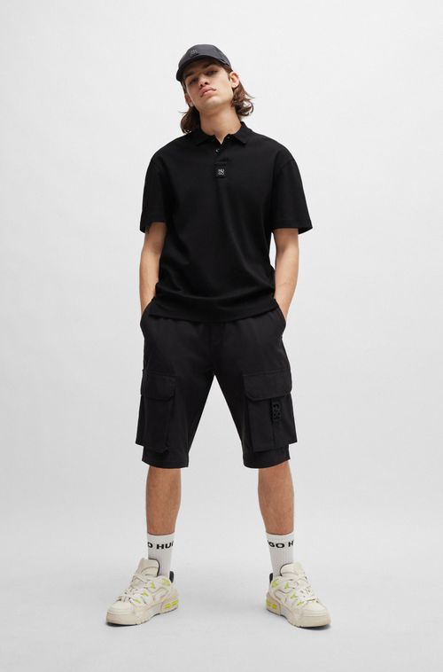 Polo Em Algodão Interlock Com Logo Empilhado