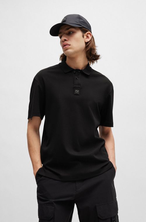 Polo Em Algodão Interlock Com Logo Empilhado