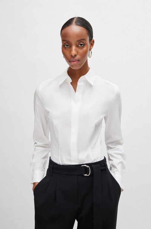 Blusa De Corte Ajustado Em Uma Mistura De Algodão