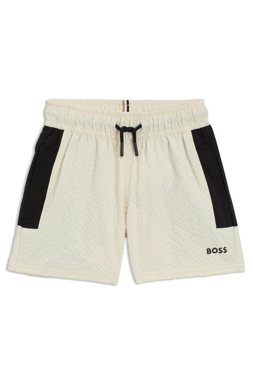 Shorts De Banho Infantil Com Tecido Listrado E Estampado